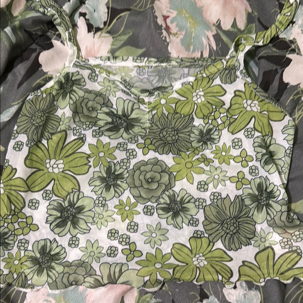 Green Floral Crop Top